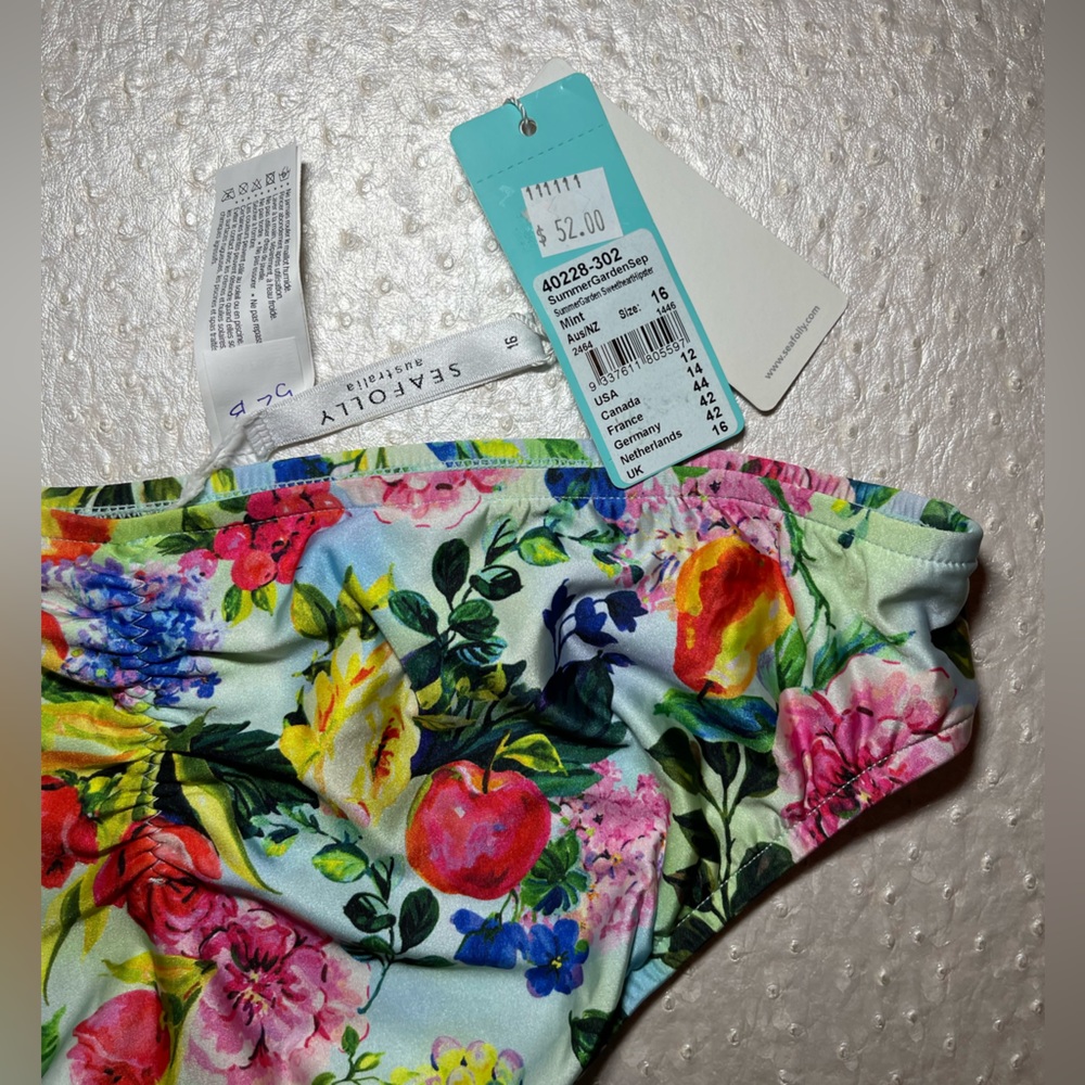 NWT Seafolly Summer Garden Sweetheart Hipster Bottoms Size US 12 Floral Ruched - Picture 9 of 10